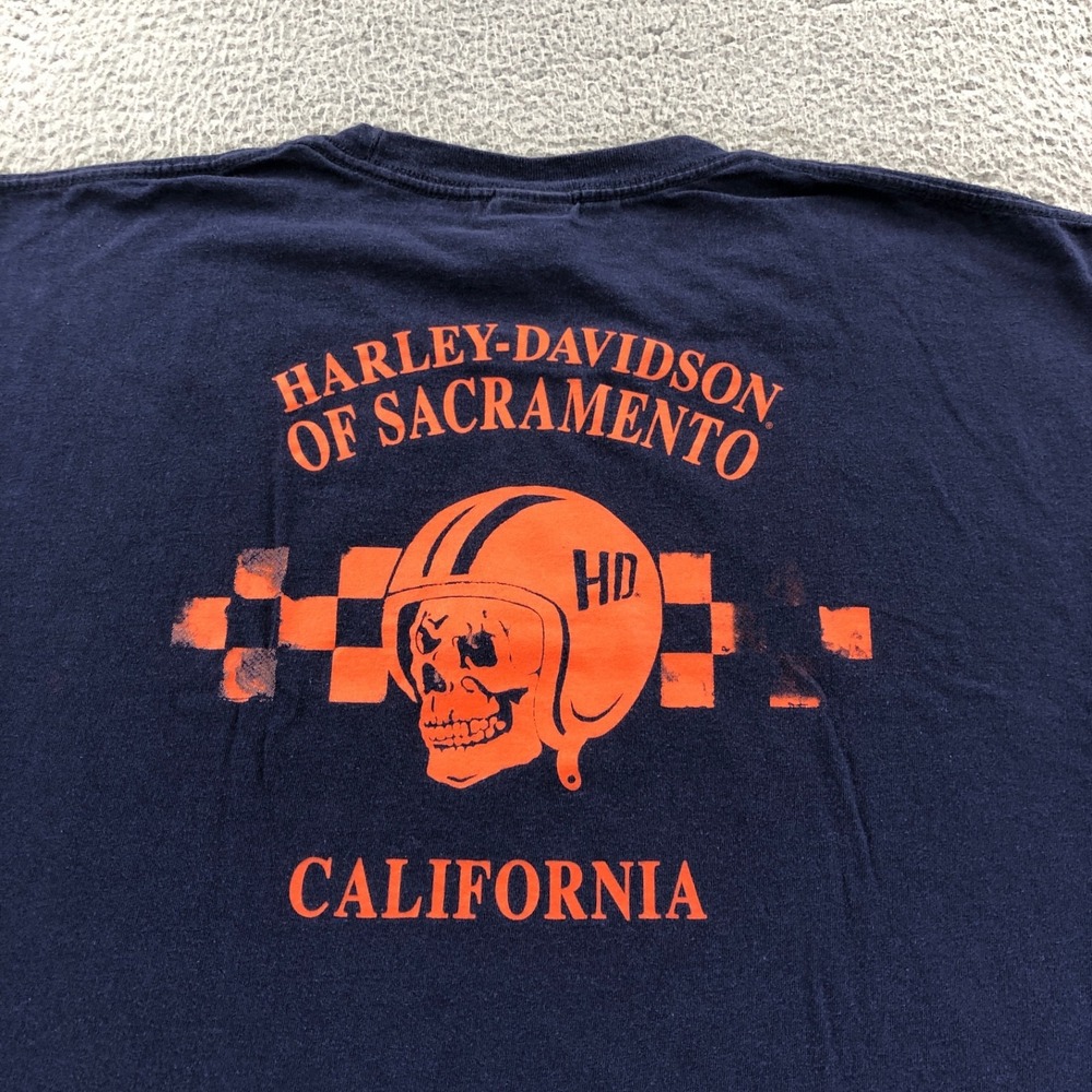 Harley Davidson Shirt Mens 3XL Blue Skull Sacramento California Sleeveless